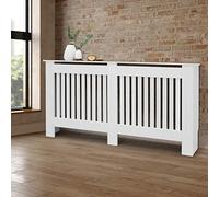 ECD Germany Cubierta del Radiador 152x19x82 cm MDF Blanco Lacado Revestimiento Protector Moderno de Calefacción Estilo Rústico Superficie de Estantería Útil de Madera para Sala de Estar Dormitorio