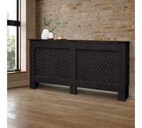 ECD Germany Cubierta del Radiador 152x19x82 cm MDF Negro Lacado Revestimiento Protector Moderno de Calefacción Patrón de Panal Superficie de Estantería Útil de Madera para Sala de Estar Dormitorio