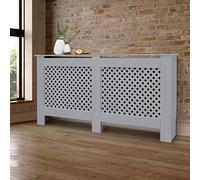 ECD Germany Cubierta del Radiador 152x19x82cm MDF Gris Lacado Revestimiento Protector Moderno de Calefacción Patrón de Panal Superficie de Estantería Útil de Madera para Sala de Estar Dormitorio