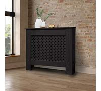 ECD Germany Cubierta del Radiador 78x19x82 cm MDF Negro Lacado Revestimiento Protector Moderno de Calefacción Patrón de Panal Superficie de Estantería Útil de Madera para Sala de Estar Dormitorio