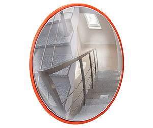 ECD Germany Espejo de Tráfico Ø 45 cm con Soporte Giratorio Rojo Irrompible Retrovisor de Seguridad Resistente a la Intemperie Reflejo de Vigilancia Panorámico Espejo Convexo Facilita Entrada y Salida