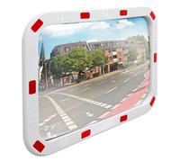 ECD Germany Espejo de Tráfico Rectangular Cristal Convexo de 40 x 60 cm con Reflectores - Incluye Soporte - Material de Plástico ABS - Blanco-Rojo - Luna de Seguridad de Vigilancia Observación Cruce