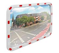 ECD Germany Espejo de tráfico rectangular cristal convexo de 60 x 80 cm con reflectores - Incluye soporte - Material de plástico ABS - blanco-rojo - Luna de seguridad de vigilancia observación cruce