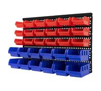 ECD Germany Estantería de Pared con Cajas Apliables 30 uds Azul-Rojo 18 Tolvas Pequetes y 12 Grandes con Compartimento para Etiquetas Sistema de Almacenaje Extensible de Frente Abierto