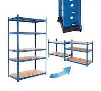 ECD Germany Estantería de taller 200x100x60 cm Azul Galvanizada Estante Industrial Resistente Garaje Almacenamiento de 5 Baldas MDF Capacidad carga 875kg Banco Metálico sin Tornillos Altura Ajustable