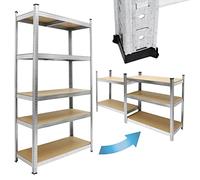 ECD Germany Estantería Galvanizada de Taller 180x90x40 cm Estante Modular Industrial Mesa de Trabajo Garaje Armario de Almacenamiento de 5 Baldas carga 750 kg Banco Metálico con Altura Ajustable