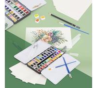 ECD Germany Estuche de Acuarelas Set de 48 Colores en Caja Metálica Portátil incl. 3 Pinceles, 1 Lápiz 2B, 2 Lápices Acuarelables y 4 Hojas, Caja Completa de Pintura para Principiantes y Profesionales