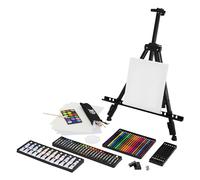 ECD Germany Estuche de Pintura XXL de 140 Piezas con Maletín de Transporte Kit de Arte Portátil Profesional Incluye Caballete de Aluminio, Lápices de colores, Lienzo, Pinceles, Acuarelas y Tiza pastel