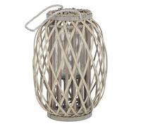 ECD Germany Farola Portavelas 40 x Ø 26 cm Estilo Ratán con Aspecto de Mimbre de Caña Natural Tejido Trenzado Robusto Gris/marrón Luz de Vela Decorativa para Mesa en Terraza Salón Jardín