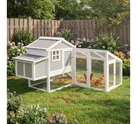 ECD Germany Gallinero Exterior de Madera Maciza con Corral para Gallinas, XXL 144x176x102,5cm Cubierta de Alambre Galvanizado, Bandeja de Heces Extraíble, Dos Cajas Nidos y Rampa, Parque para Animales