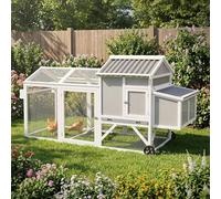 ECD Germany Gallinero para Exterior, Madera Maciza con Corral para Gallinas, Recinto con Ruedas, Jaula Cubierta de Alambre Galvanizado y Caja Nido, Bandeja Extraíble y Rampa, Parque para Animales