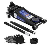 ECD Germany Gato Hidráulico para Coches 3T Altura de Elevación Plana 83-465 mm con 2X Almohadillas de Goma y Mango Largo Diseño Robusto Elevador con Rodillos de 360° y Guantes de Montaje