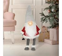 ECD Germany Gnomo LED De Pie con Linterna y Nariz Brillante En Blanco Cálido 80cm Marioneta Grande A Pilas con Chaqueta Roja Gorro Gris Decoración Navideña Luminosa Figura Escandinava Duende Navidad