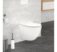 ECD Germany Inodoro de Pared sin Borde - Cerámica - WC Sin Montura Corta - Asiento Automático Cierre Suave SoftClose - Tapa Duroplast - Extraíble - Blanco - Diseño Suspendido - Retrete Colgante