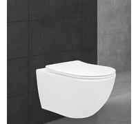 ECD Germany Inodoro de Pared sin Borde - Cerámica - WC Sin Montura de Largo - Asiento Automático Cierre Suave SoftClose - Tapa Duroplast - Extraíble - Blanco - Diseño Suspendido - Retrete Colgante