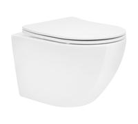 ECD Germany Inodoro Suspendido sin Borde, WC Corto 49 cm Blanco Brillante de Cerámica con Nano Revestimiento, Taza de Water de Pared con Asiento Extraíble, Cierre Automático Suave, Descarga Profundo