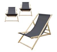 ECD Germany Juego 3X Tumbonas Playa Madera de Pino Antracita 3 Posiciones Reclinación Plegable Silla Tradicional de Sol para Jardín o Balcón Impermeable hasta 120kg Tejido Oxford Hamaca de Terraza