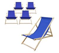ECD Germany Juego 5X Tumbonas Playa Madera de Pino Azul Oscuro 3 Posiciones Reclinación Plegable Silla Tradicional de Sol para Jardín o Balcón Impermeable hasta 120kg Tejido Oxford Hamaca de Terraza
