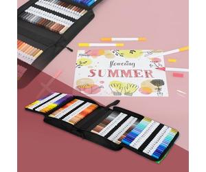 ECD Germany Juego de 120 Rotuladores Finos y Gruesos para Niños y Adultos Doble Pincel con Base de Agua para Caligrafía y Manga Set de Dibujo y Pintura Profesional en Estuche portátil con Cremallera
