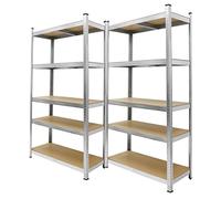 ECD Germany Juego De 2 Estanterías Para Cargas Pesadas 200x100x50 cm De Metal Galvanizado Con 5 Estantes De Madera Tableros MDF Cargable Hasta 750kg Montaje Sin Tornillos Banco De Trabajo Taller