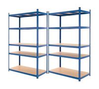ECD Germany Juego De 2 Estanterías Para Cargas Pesadas 200x100x60cm Metal Recubierto De Polvo Azul Con 5 Estantes De Madera Tableros MDF Cargable Hasta 875kg Montaje Sin Tornillos Banco Trabajo Taller