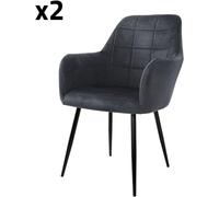 ECD Germany Juego de 2 sillas de comedor con respaldo gris oscuro