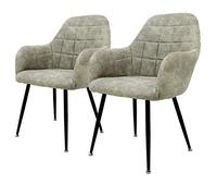 ECD Germany Juego de 2 Sillas de Comedor con Respaldo y Reposabrazos 58x60x84cm Asiento Tapizado Imitación de Cuero Color Verde/Gris Oliva Diseño Nórdico con Patas de Metal para Cocina Sala de Estar