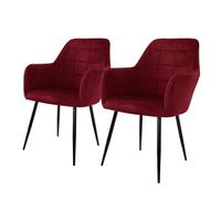 ECD Germany Juego de 2 Sillas de Comedor con Respaldo y Reposabrazos Asiento de Terciopelo Granate Nórdico con Patas de Metal Asiento de Cocina Sala de Estar Escritorio