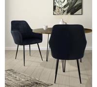 ECD Germany Juego de 2 Sillas de Comedor - con Respaldo y Reposabrazos - Asiento de Terciopelo Tapizado Negro- Estilo Nórdico - con Patas de Metal - Asiento de Cocina Sala de Estar