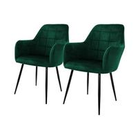 ECD Germany Juego de 2 Sillas de Comedor con Respaldo y Reposabrazos Verde Oscuro Asiento de Terciopelo Tapizado Sillón con Patas de Metal Negro Muebles Decorativos Diseño Moderno Ideal para el Hogar