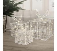 ECD Germany Juego De 3 Cajas De Regalo con 90 Leds Blanco Cálido Plástico Metal IP44 Resistente Al Agua Interior/Exterior Decoración Navideña Cajas De Luz Iluminadas para El Árbol De Navidad Invierno