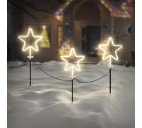 ECD Germany Juego de 3 Estrellas Decorativas de Navidad 58 cm para Jardín, Adorno con Iluminación de Camino para Exteriores, Guirnalda Luminosa Decoración de Luz con Picas para Clavar en el Suelo