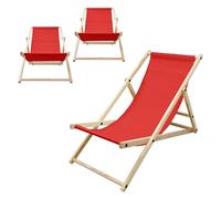 ECD Germany Juego de 3 Tumbonas Playa Madera de Pino Roja 3 Posiciones de Reclinación Plegable Silla Tradicional de Sol para Jardín o Balcón Impermeable hasta 120kg Tejido Oxford Hamaca de Terraza