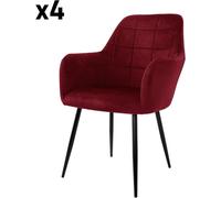 ECD Germany Juego de 4 sillas de comedor, burdeos, con respaldo y apoyabrazos
