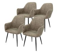 ECD Germany Juego de 4 Sillas de Comedor con Respaldo y Reposabrazos 58x60x84cm Asiento Tapizado Imitación de Cuero Color Verde/Gris Oliva Diseño Nórdico con Patas de Metal para Cocina Sala de Estar