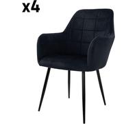 ECD Germany Juego de 4 sillas de comedor, negras, con respaldo y apoyabrazos