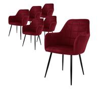 ECD Germany Juego de 6 Sillas de Comedor con Respaldo y Reposabrazos Asiento de Terciopelo Granate Nórdico con Patas de Metal Asiento de Cocina Sala de Estar Escritorio