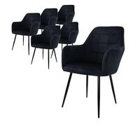 ECD Germany Juego de 6 Sillas de Comedor - con Respaldo y Reposabrazos - Asiento de Terciopelo Tapizado Negro- Estilo Nórdico - con Patas de Metal - Asiento de Cocina Sala de Estar