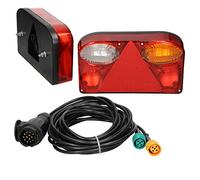 ECD Germany Kit Luces Traseras Halógenas 12V Compactas con Cable Conexión de 5m Impermeables con Marca E11 Cableado con Conector de 13 Clavijas Universal aplicable para Remolques Caravanas
