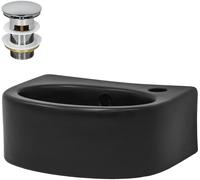 ECD Germany Lavabo baño de cerámica negra ovalado con juego drenaje
