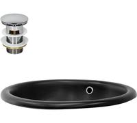ECD Germany Lavabo baño de cerámica negro ovalado empotrado con juego drenaje