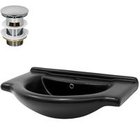 ECD Germany Lavabo baño de cerámica negro ovalado empotrado con juego drenaje
