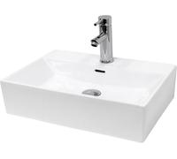 ECD Germany Lavabo blanco de cerámica con juego de drenaje con reborsadero