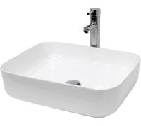 ECD Germany Lavabo blanco de cerámica con juego de drenaje sin reborsadero