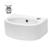 ECD Germany Lavabo Cerámica Blanco 335x255x130 mm con Juego De Drenaje con Rebosadero Lavamanos Moderno sobre Encimera Pila para Baño Aseo Fregadero Colgante Válvula De Desagüe Pop Up