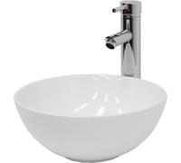 ECD Germany Lavabo cerámico ø320x135 mm blanco redondo con juego de desagüe