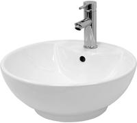 ECD Germany Lavabo cerámico ø455x185mm blanco redondo con juego de desagüe