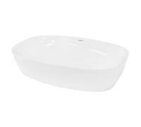 ECD Germany Lavabo Cerámico Ovalado con Agujero Conexión Estandar - Blanco - Lavamanos sobre Encimera - 605 x 380 x 140 mm - Diseño Moderno - Fregadero sin Juego de Desagüe - Realza Cada Baño o Aseo