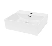 ECD Germany Lavabo Cerámico Rectangular con Agujero Conexión Estandar - Blanco - Lavamanos sobre Encimera - 415x360x130 mm - Diseño Moderno - Fregadero sin Juego de Desagüe - Realza Cada Baño o Aseo