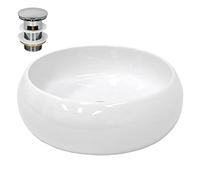 ECD Germany Lavabo Cerámico Redondo con Agujero Conexión Estandar - Blanco - Lavamanos sobre Encimera - 350 x 350 x 120 mm - Diseño Moderno - Fregadero con Juego de Desagüe - Realza Cada Baño o Aseo